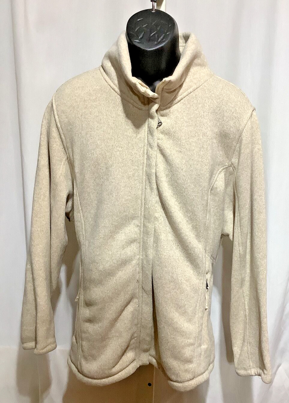 Lands End Fleece Lined Sweater Jacket Womens 3X NWT Oatmeal Zip Coat Warm Plush